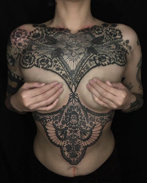 Ornamental chest piece on a woman
