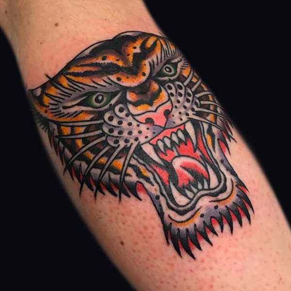 Wonderful Colorful Tiger Head Tattoo Design