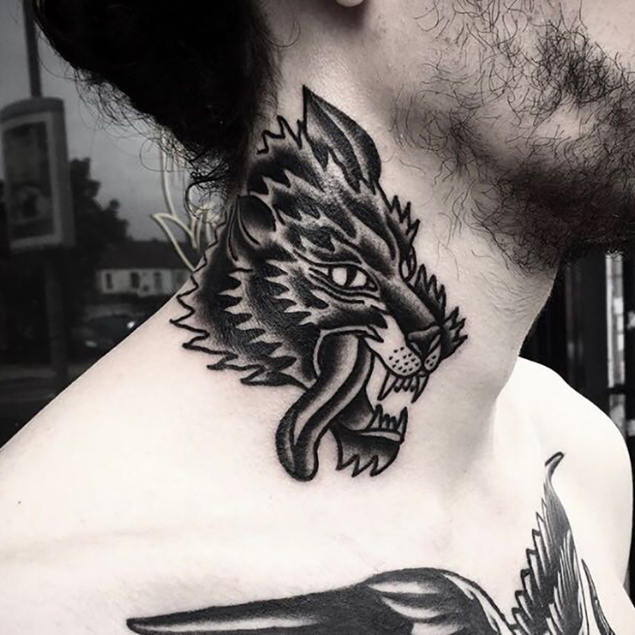 Wolf neck tattoo #tattoos #sanjose #blackandgreytattoo #california #ta... |  TikTok