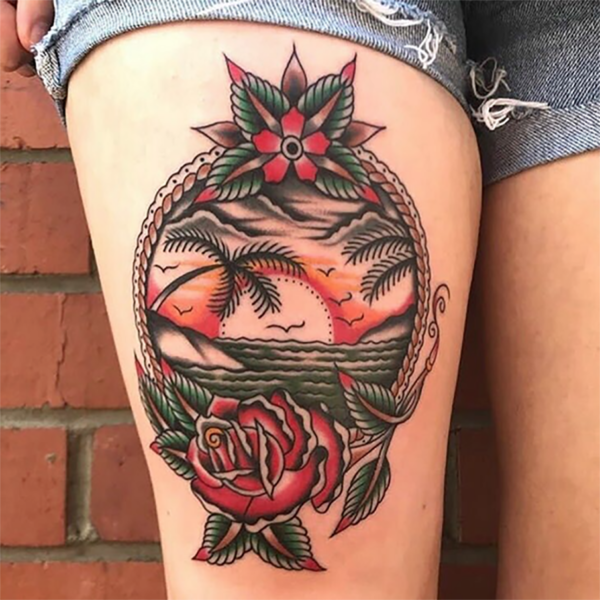 Tropical Island Landscape Tattoo by Sonny Joe | Traditional style -  