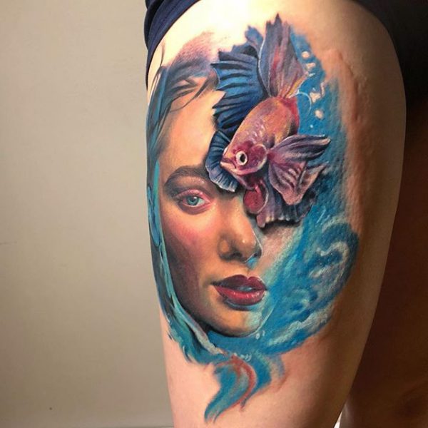 Female portrait with fish