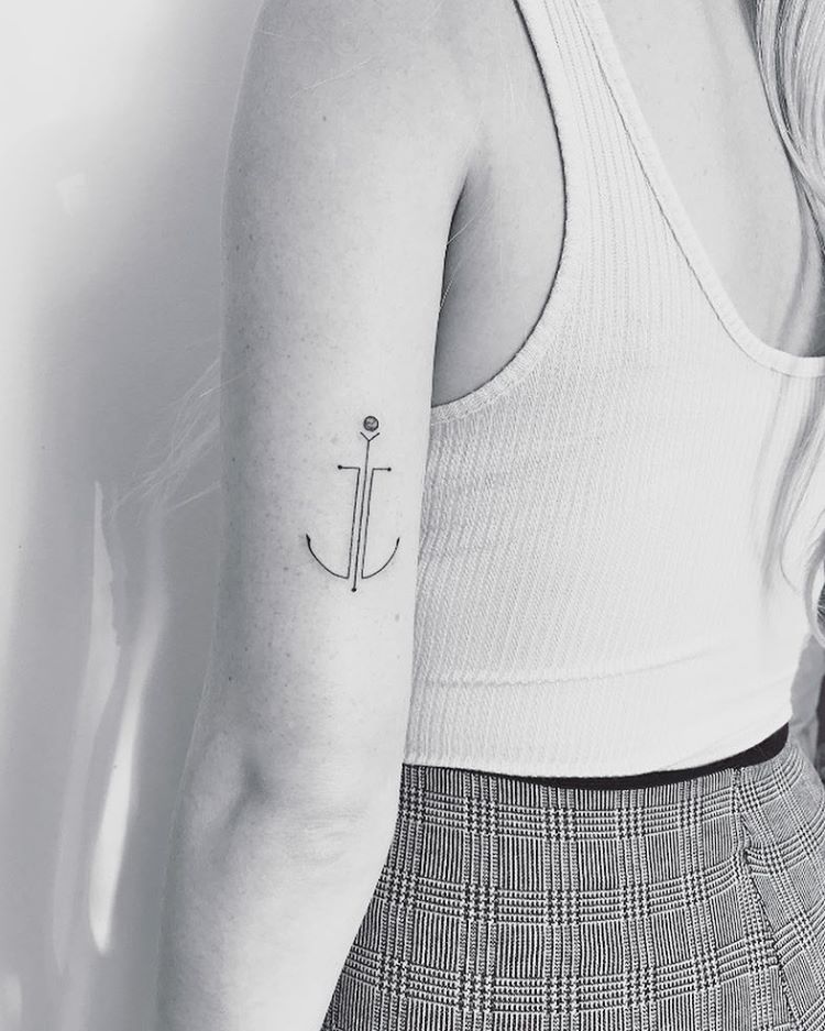 Anchor Minimalist Single Line Tattoo