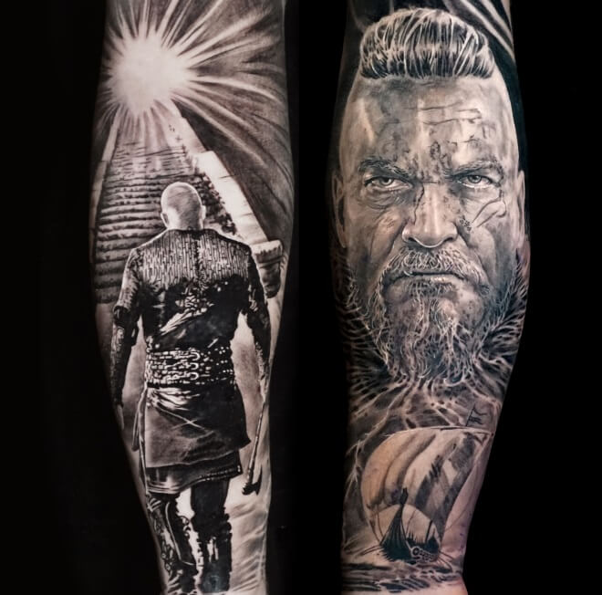 Tattoo uploaded by Alo Loco Tattoo • Portrait of Odin, Viking God of War in  black and grey realism, London, UK
