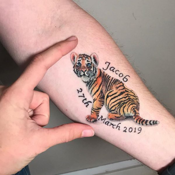 Small Cute Colorful Baby Tiger Tattoo Design