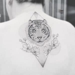fine line tiger tattoo on back