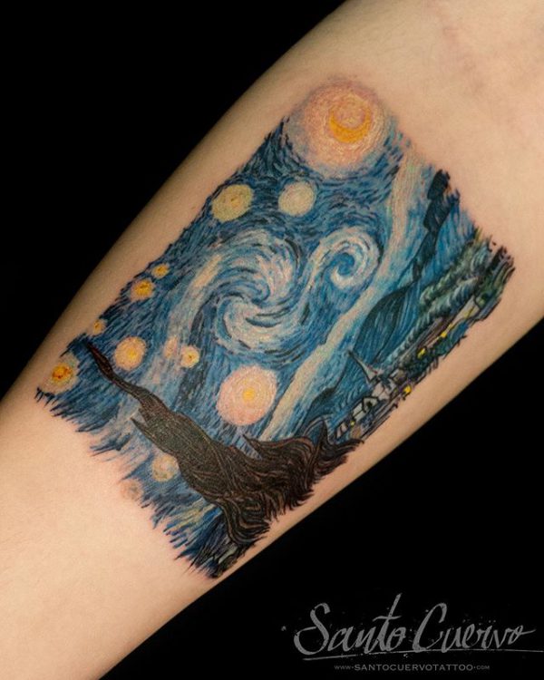 Novytattoo Handmade on Twitter Starry Night  by Vincent Van Gogh   nottestellata starrynight vangogh vincentvangogh starrynightvangogh  coveruptattoo coverup beforeandafter primaedopo totalcovering arte  art tattoo tattooedmen 