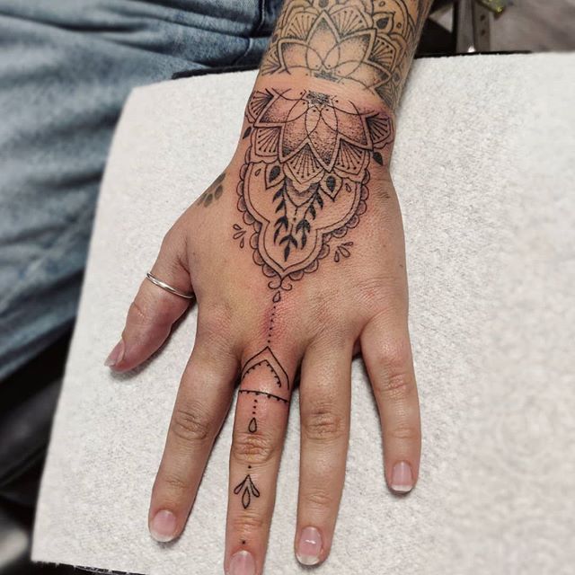 Delicate mandala on hand Tattoo by Jodie Bow | Henna style 