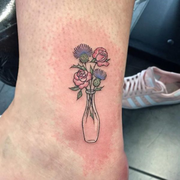 Delicate Flowers In A Vase Tattoo By Jodie Bow Colour Style Inkably 