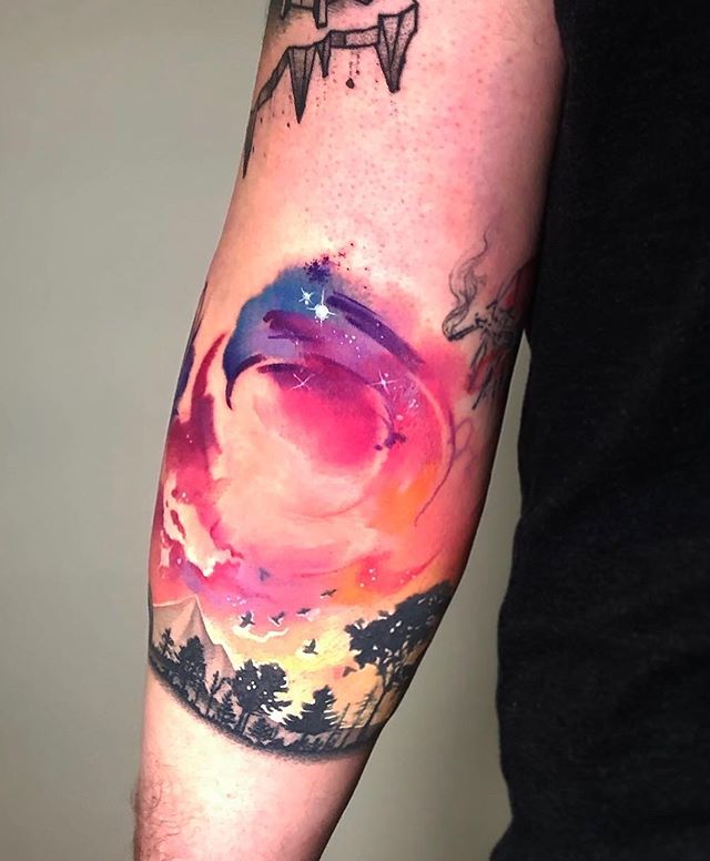 Coloured Sky Tattoo by Cloto Acherontia | Colour style - Inkably.co.uk